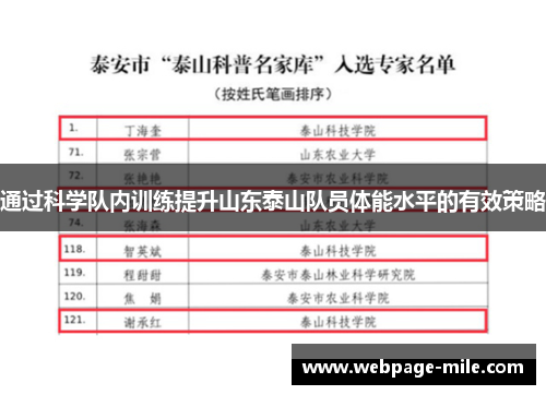通过科学队内训练提升山东泰山队员体能水平的有效策略